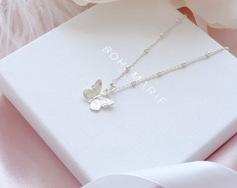 Butterfly Necklace in Silver or Gold, Satellite Chain, Butterfly Jewellery, Necklaces for Women, Gift for Her, Birthday Gift