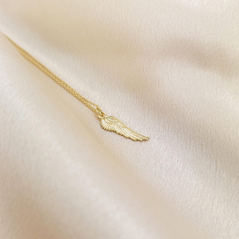 18k Gold Angel Wing Necklace for Women, Memorial Jewellery, Bereavement Gift