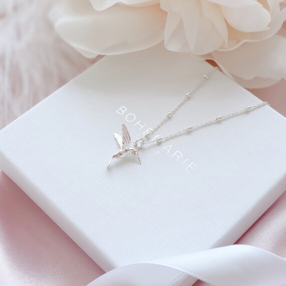 Hummingbird Necklace in Silver or Gold Satellite Chain Hummingbird Jewellery Necklaces for Women Gift for Her Birthday Gift