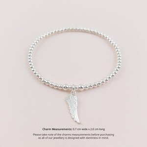 Sterling Silver Angel Wing Bracelet For Women, Dainty Silver Bracelet, Minimalist Angel Wing Jewelry, Beaded Stacking Bracelet, Gift For Her image 3
