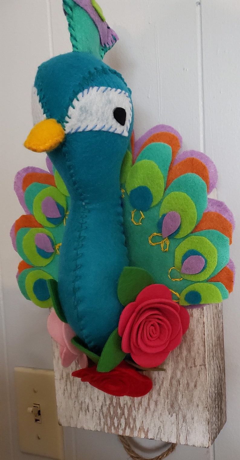 handmade peacock faux felt taxidermy decor wall mount baby kid room stuffed woodland decor baby gift nursery decor handmade gift gallery pho