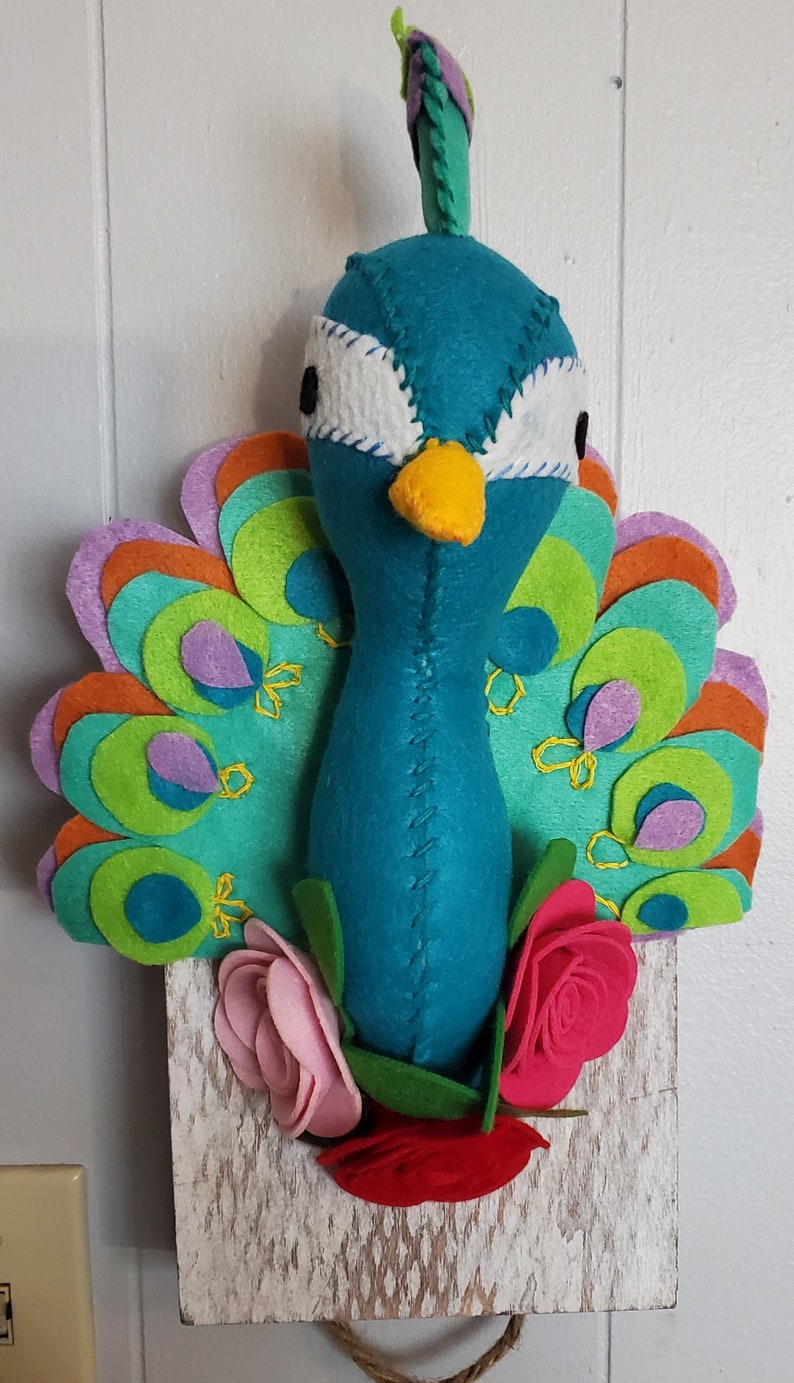 handmade peacock faux felt taxidermy decor wall mount baby kid room stuffed woodland decor baby gift nursery decor handmade gift gallery pho