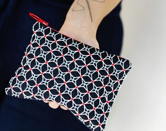 Hydrangea Sashiko Zip Purse Sewing Pattern, Japanese Embroidery Design (Digital Download)