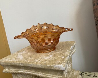 REDUCE-BASKETWEAVE by FENTON,  Open Edge Marigold (Line 1092), Oval Bon Bon Dish