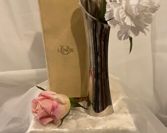 Reduced LENOX WEDDING PROMISES, Silver Plated, Heart Shaped Vase, New, Boxed
