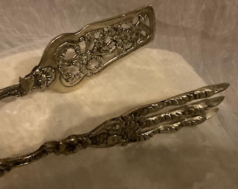 Vintage, Antique, Ugo BELLINI, Brass Figural Repousse Serving TONGS, Claw and TALLON, Italy, 1940s