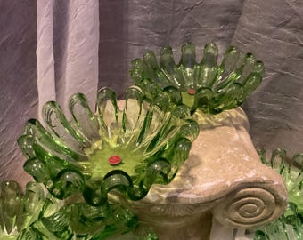 Vintage, Antique, Green STACKING Nesting, ART Glass, MURANO, Trinket Dish, Italy