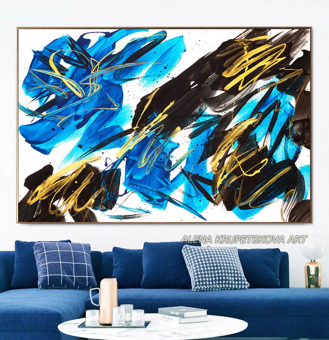 Abstract Edgy Wall Art on Canvas Unusual Accent Painting Etsy