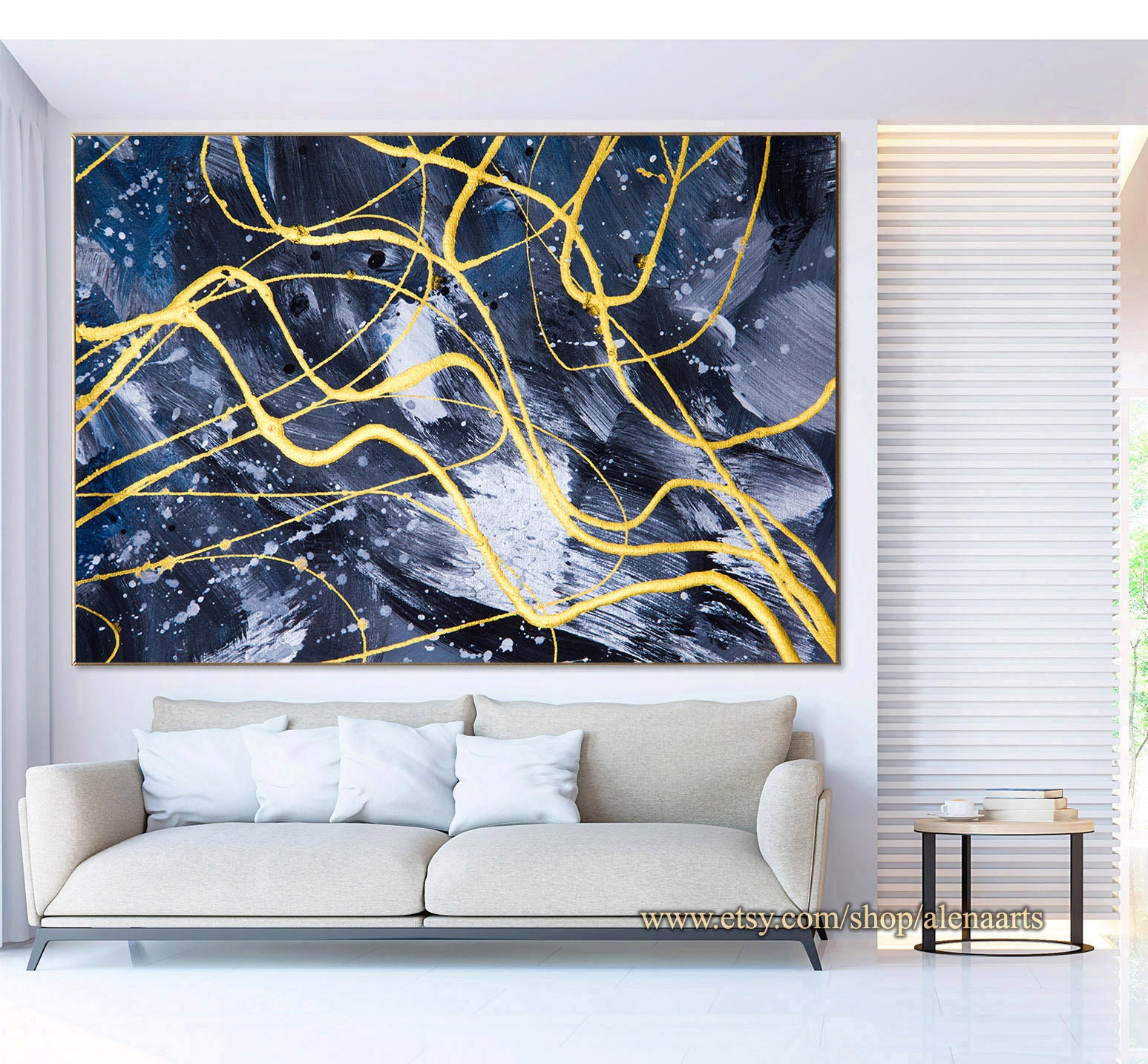 Abstract Art on Canvas Gold and Gray Modern Wall Art Canvas in Etsy
