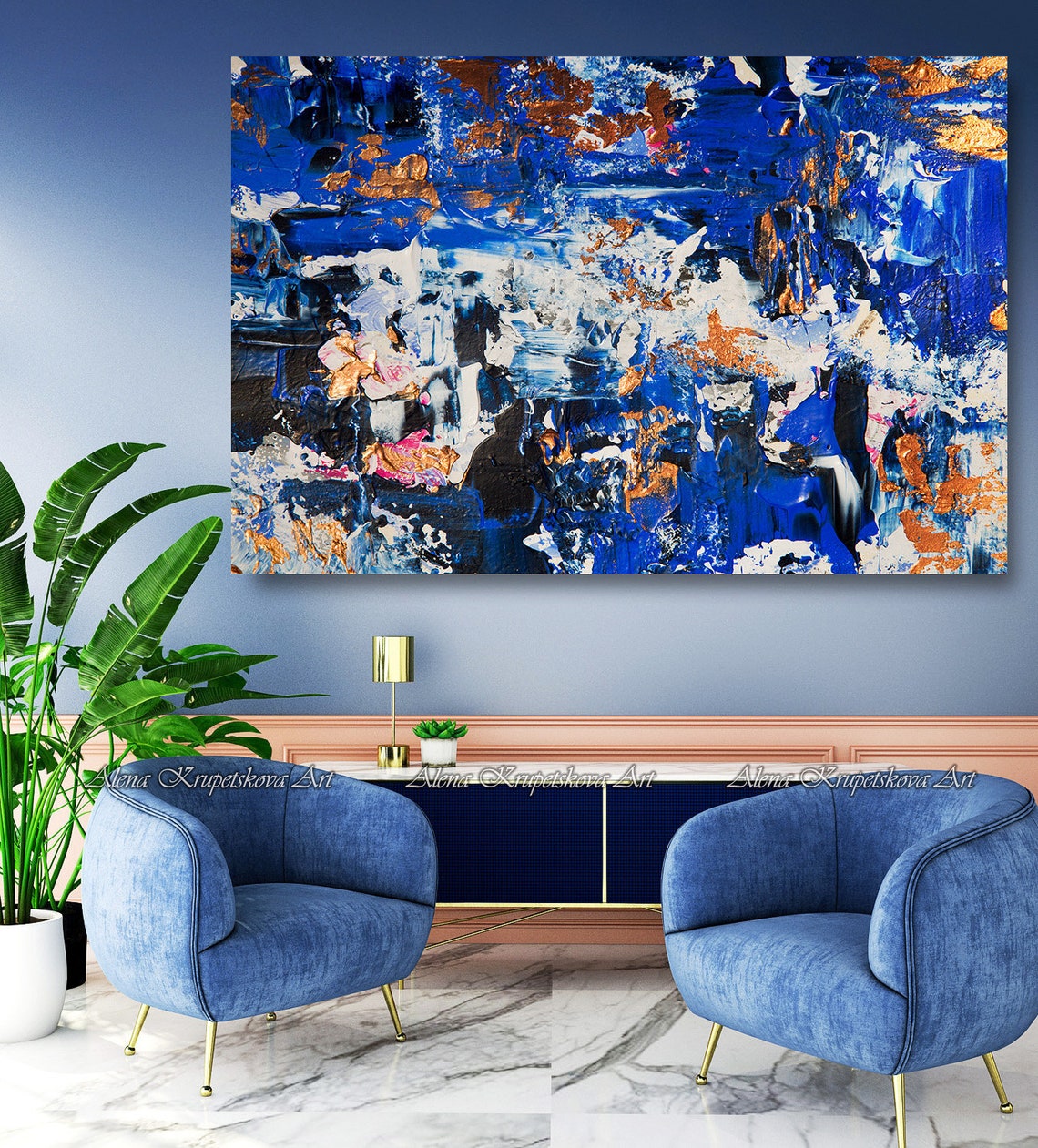 Abstract Royal Blue and Gold Art Beautiful Deep Blue Art Etsy