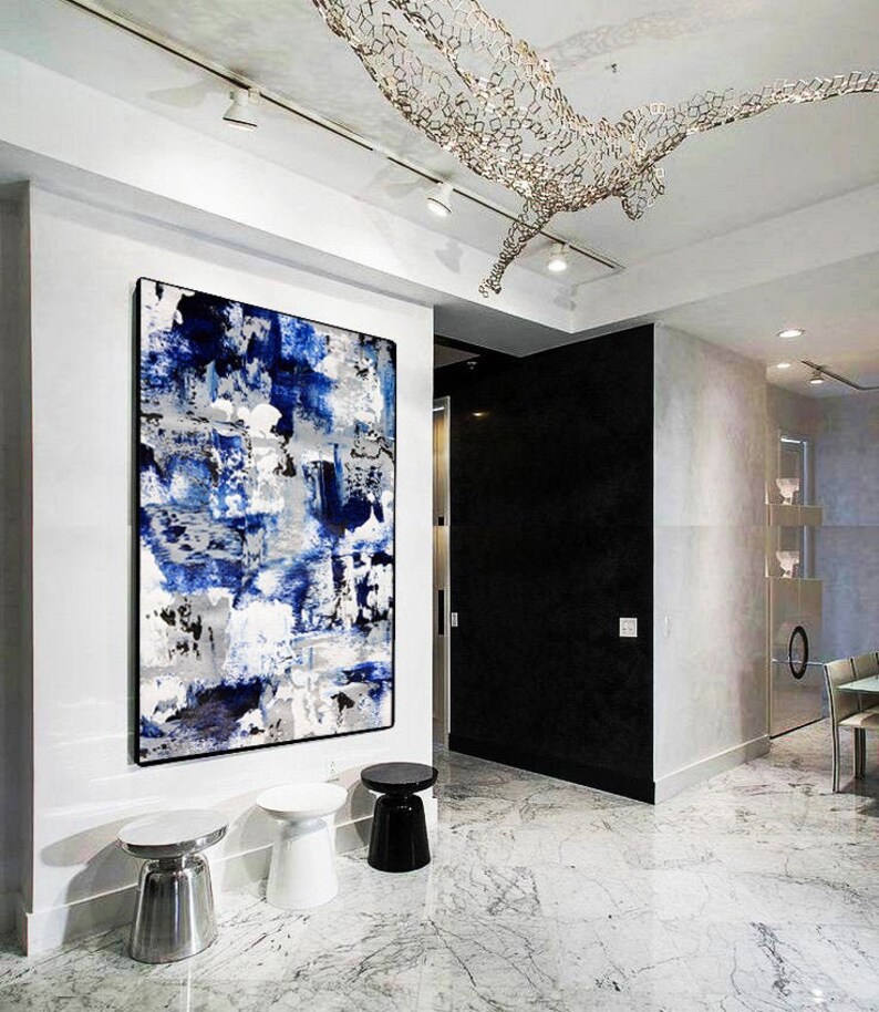 Modern wall art blue grey white black Abstract art blue and Etsy