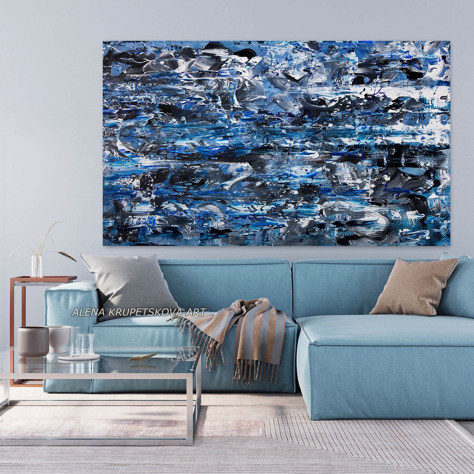 Modern Dark Blue Wall Decor for Living Room Stylish Navy Blue Etsy