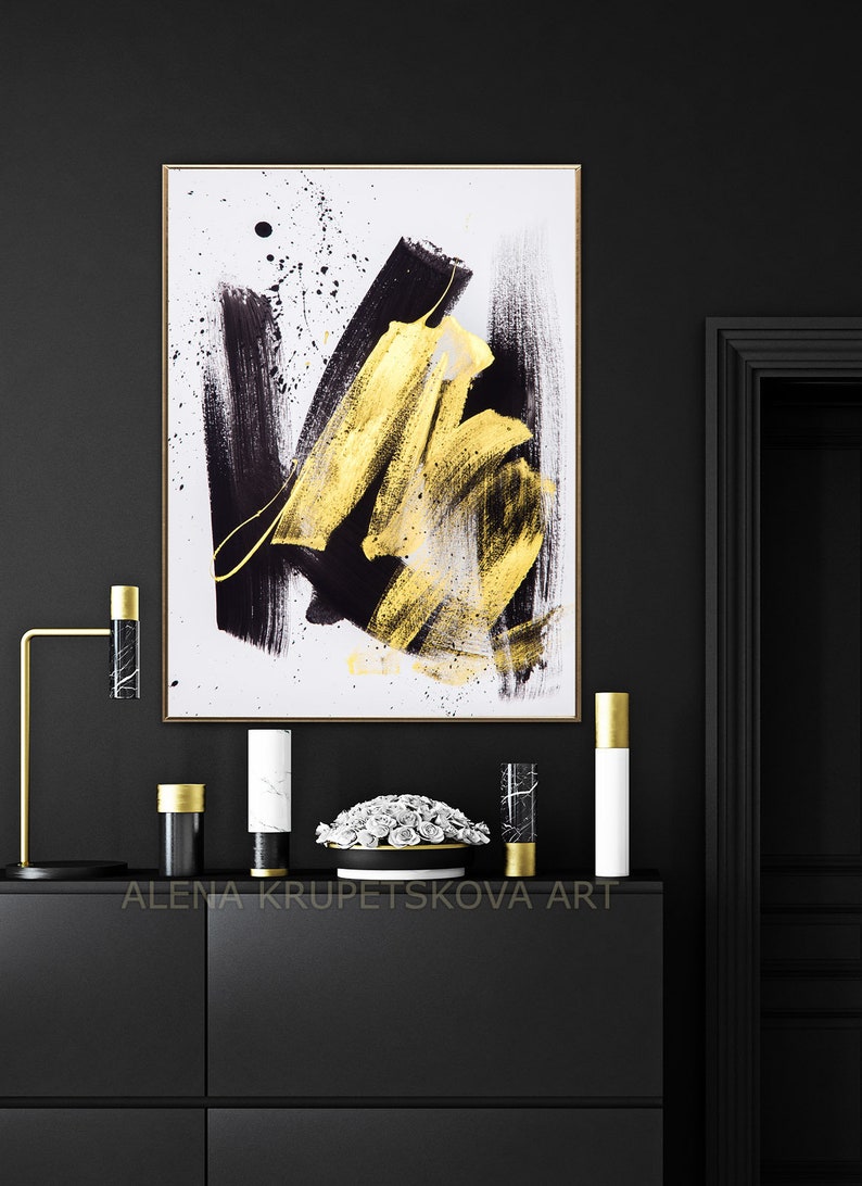 Modern Wall Art Black White Gold Wall Art for Living Room Etsy