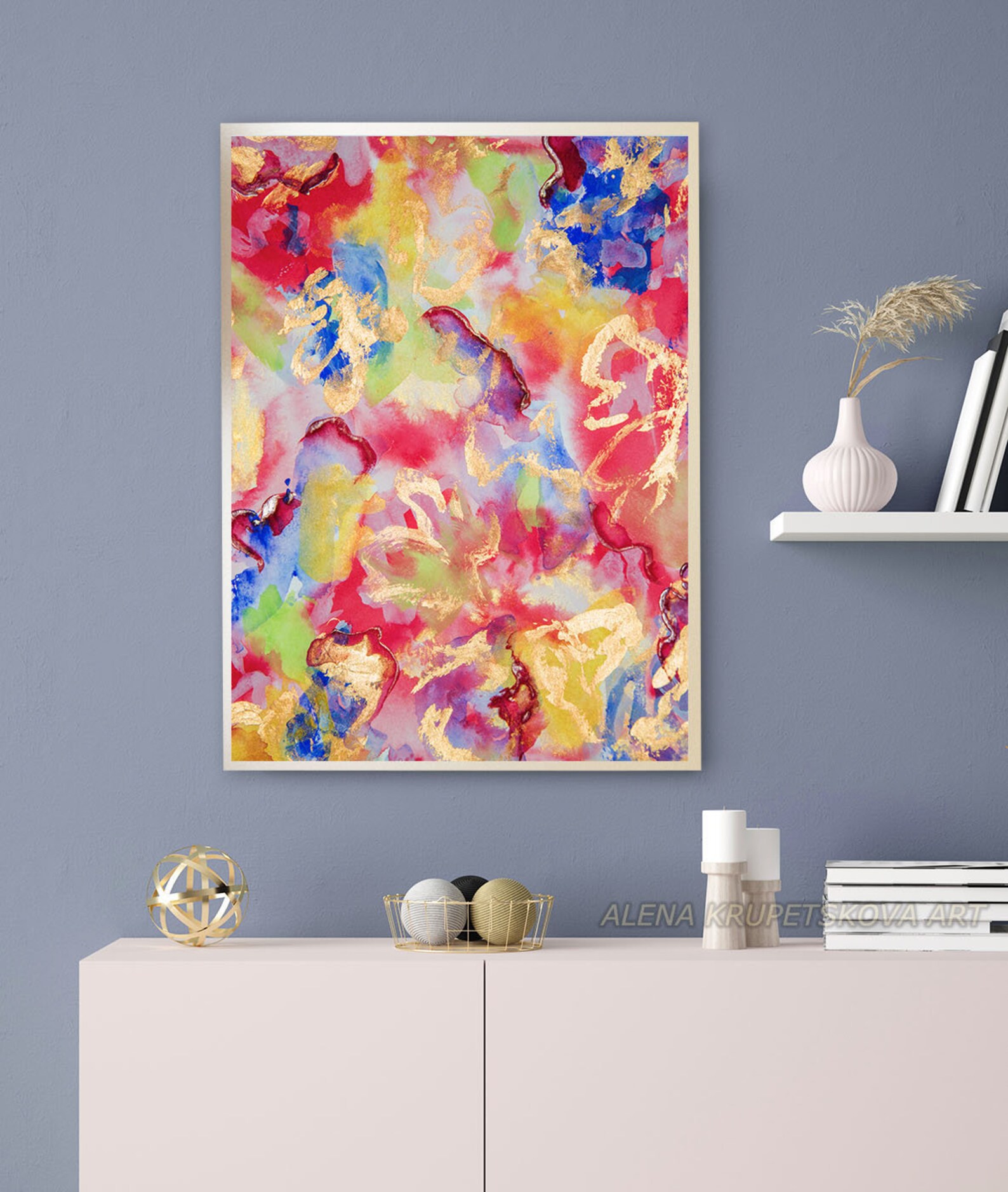 Pink gold and blue wall art print Trendy design vibrant pink Etsy