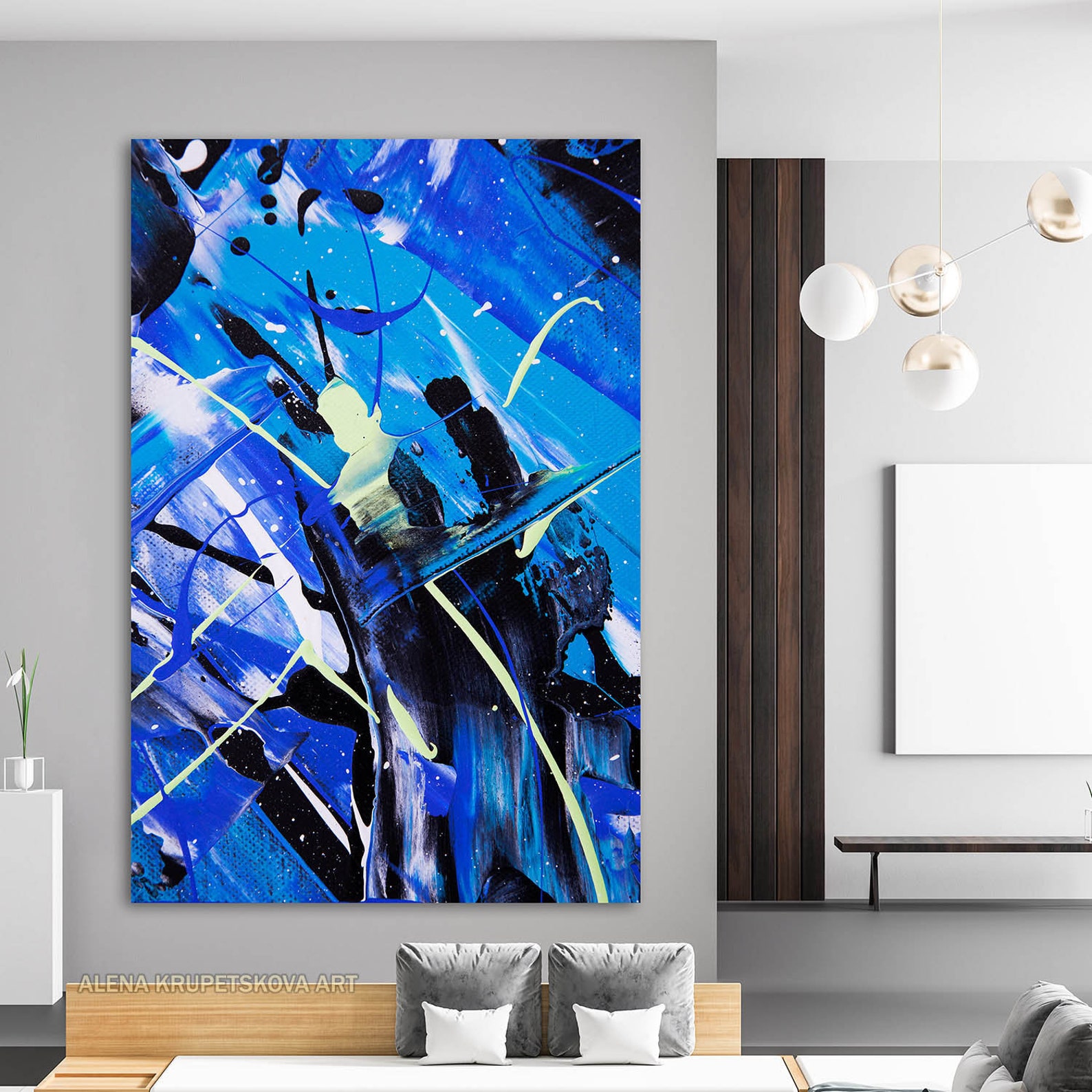 Painting Royal Blue Wall Art Canvas Print Deep Blue Abstract Etsy