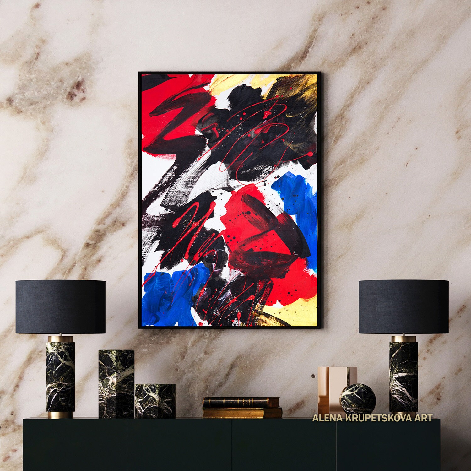 Black and white red wall art Colorful wall art canvas Bright Etsy