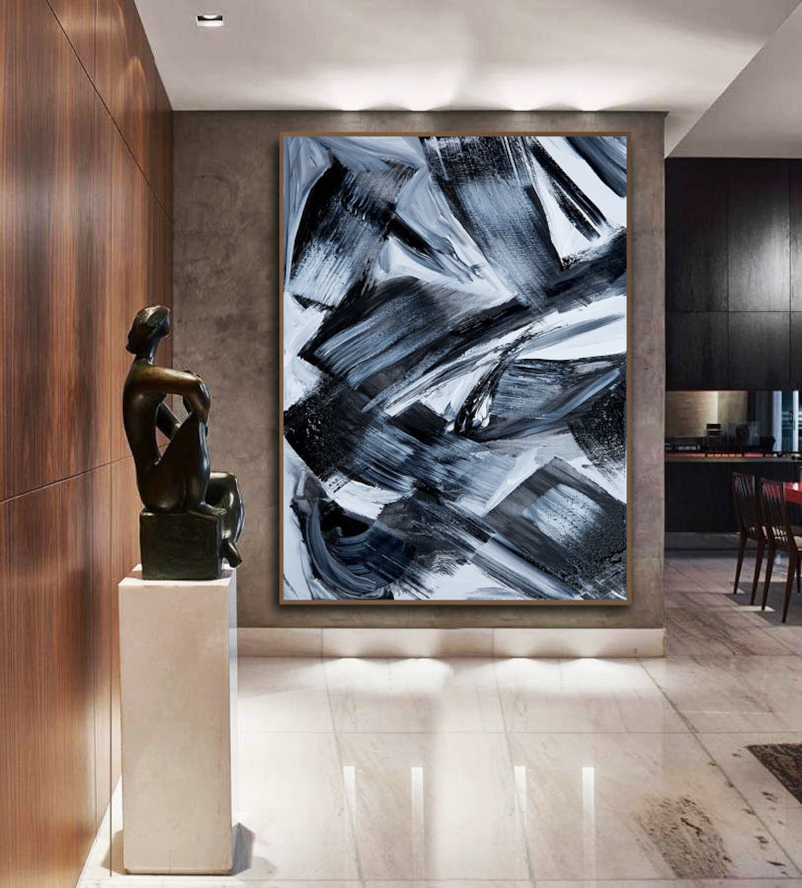Modern black and gray painting print Abstract black grey art Etsy
