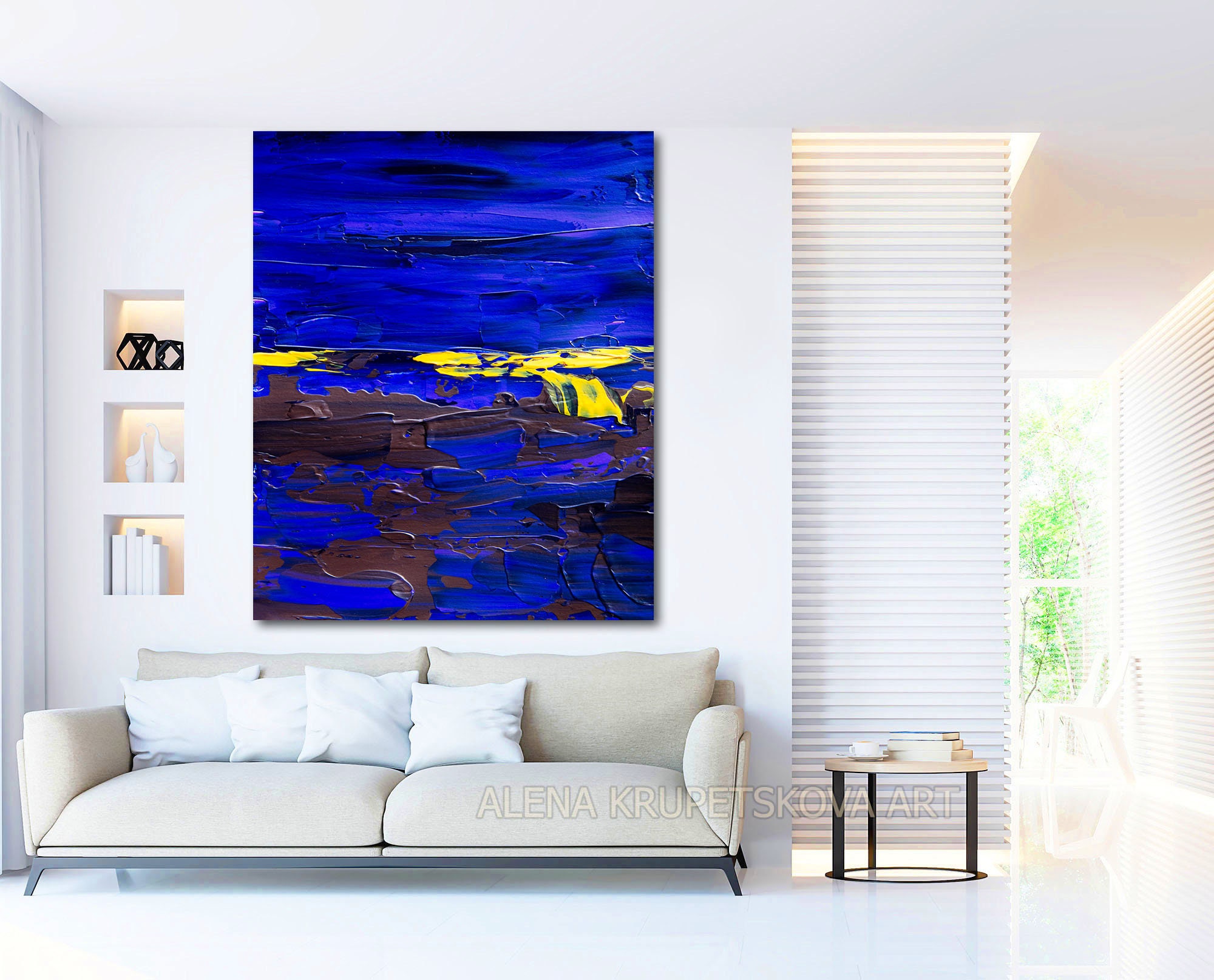 Dark Blue Abstraction for Home Royal Blue Ultramarine Painting Etsy