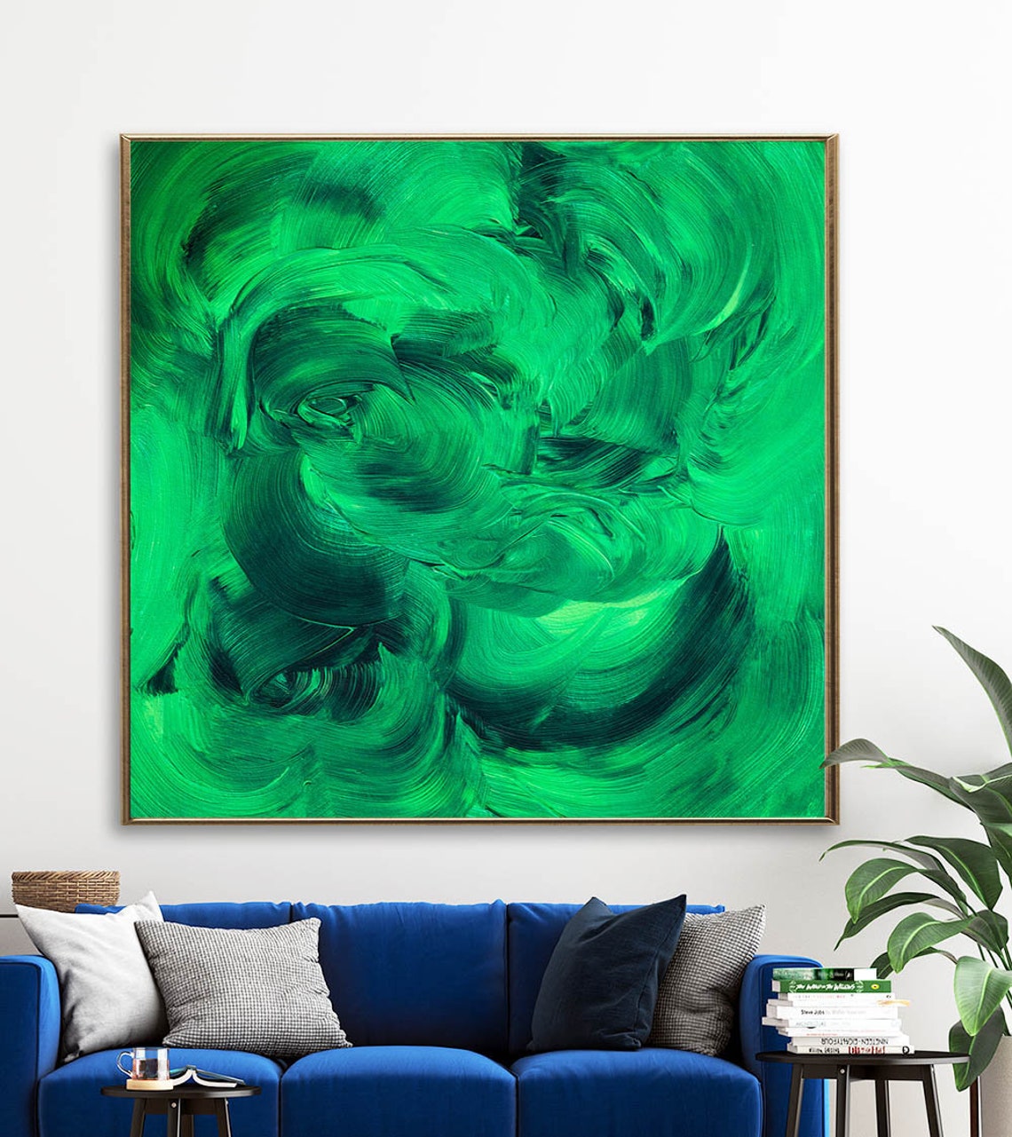 Large abstract green wall art print on canvas Emerald green Etsy