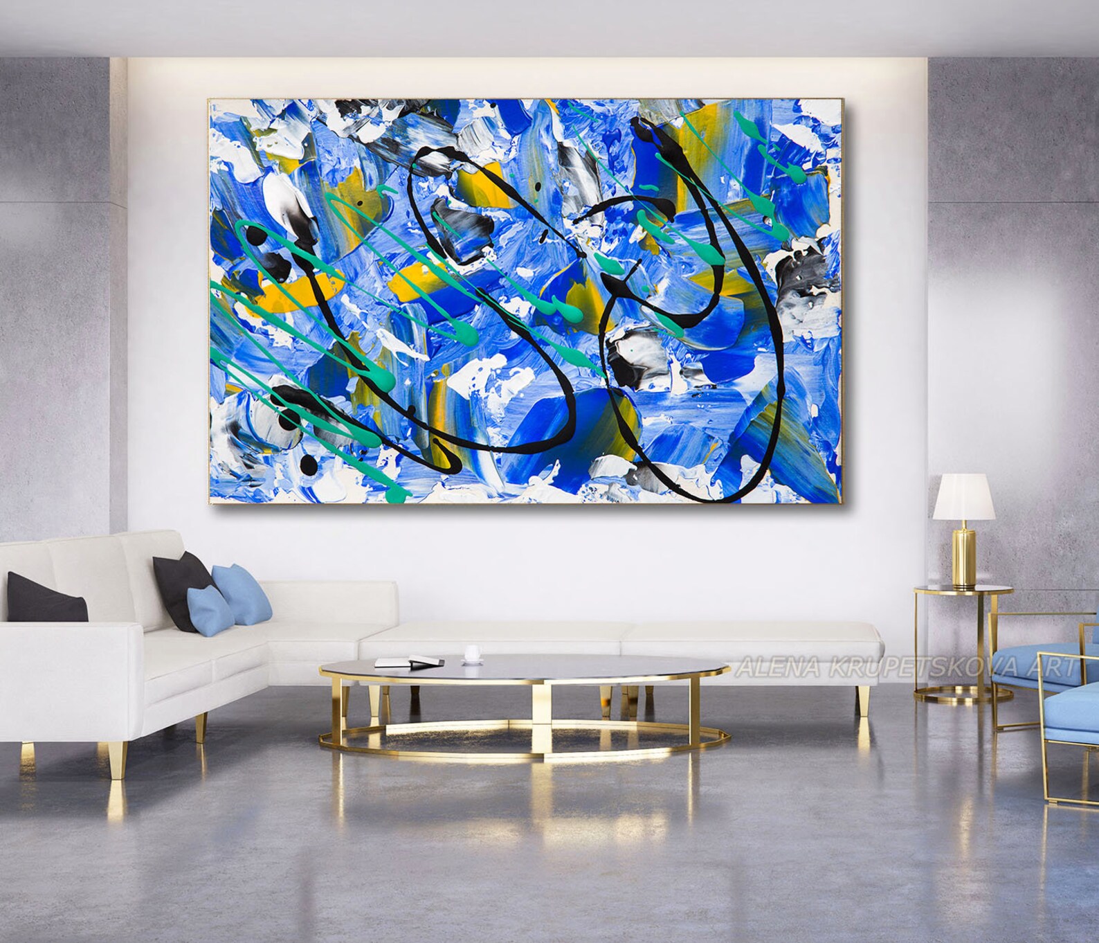 Blue and Yellow Wall Art for Room Decor Blue and Yellow Etsy