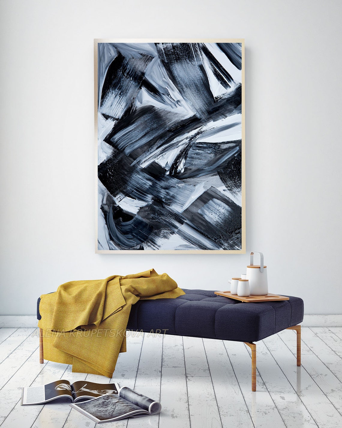 Modern black and gray painting print Abstract black grey art Etsy