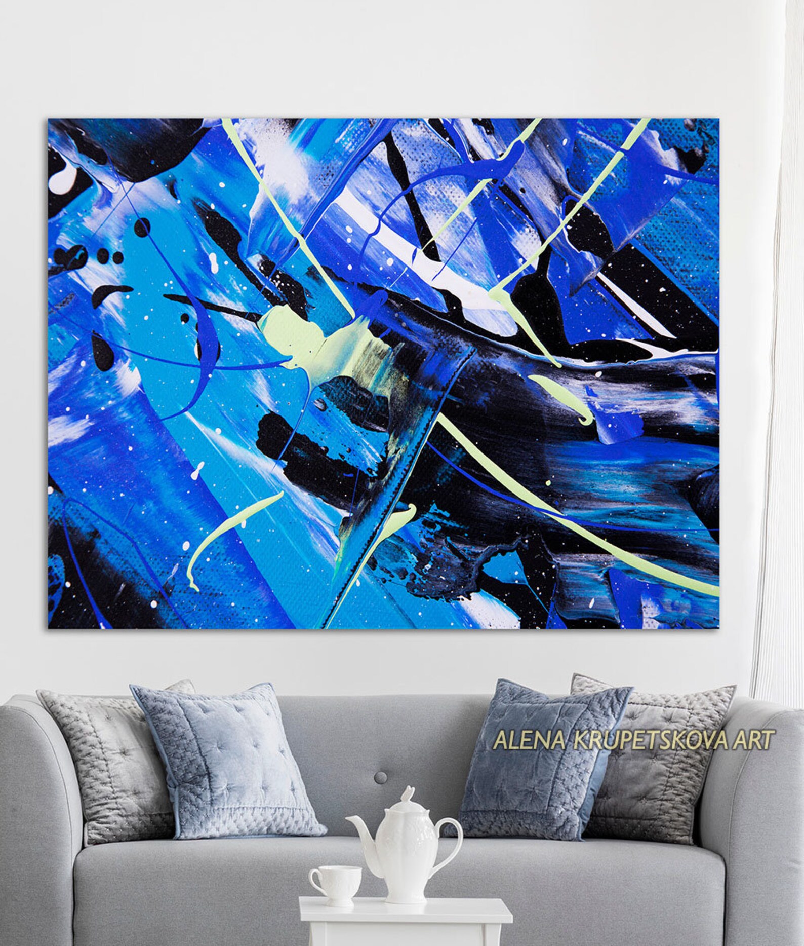 Painting Royal Blue Wall Art Canvas Print Deep Blue Abstract Etsy