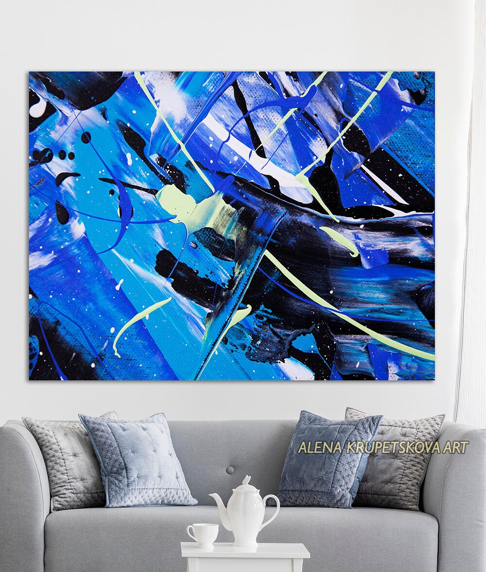 Painting Royal Blue Wall Art Canvas Print Deep Blue Abstract Etsy