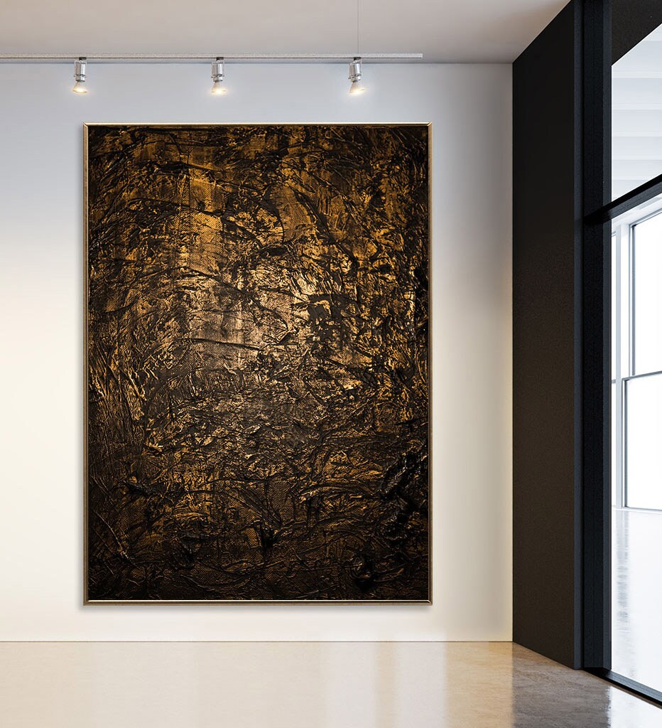 Dark Wall Art on Canvas Black and Gold Luxe Gothic Black Etsy