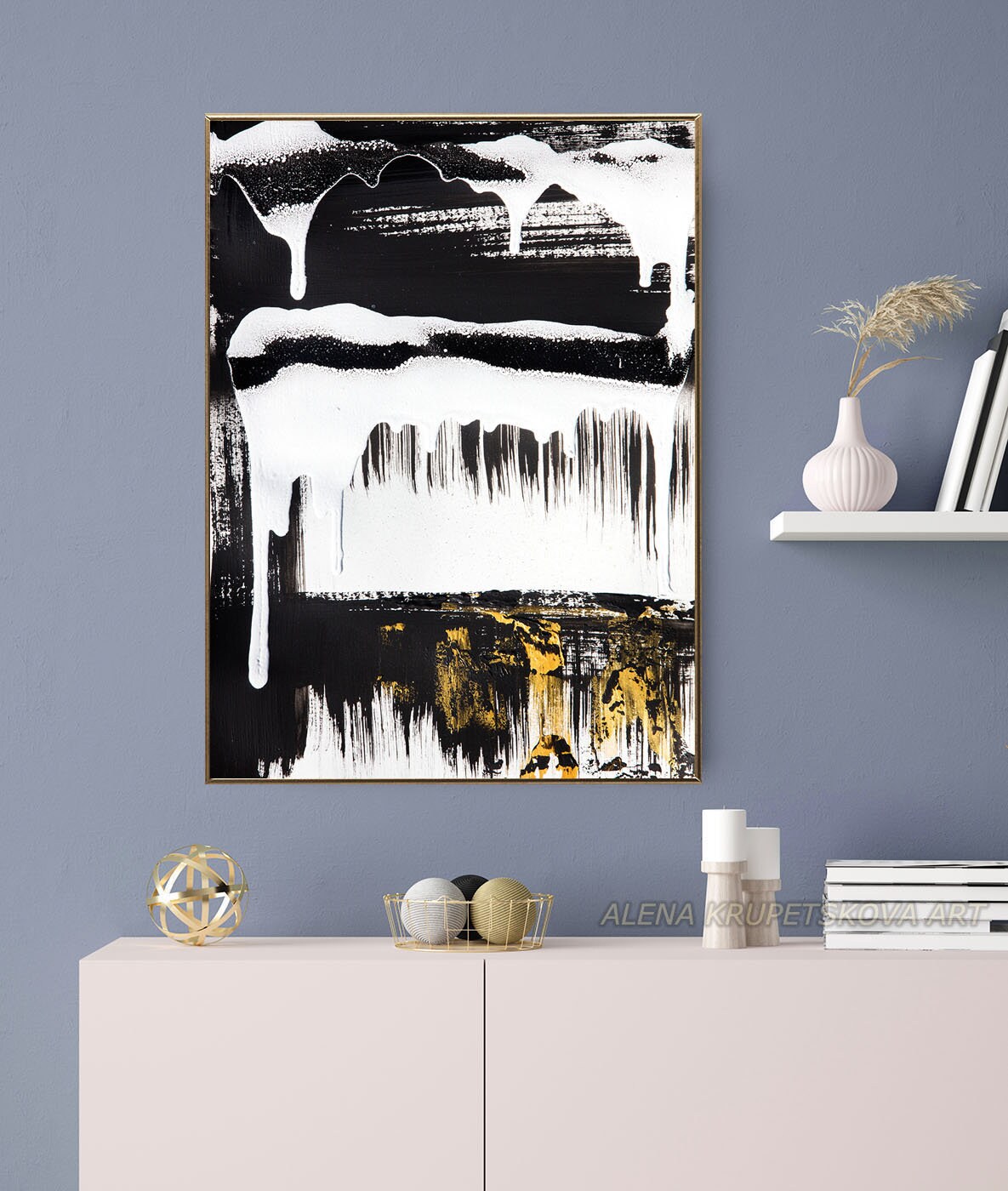 Large wall art black white gold abstract canvas print Etsy