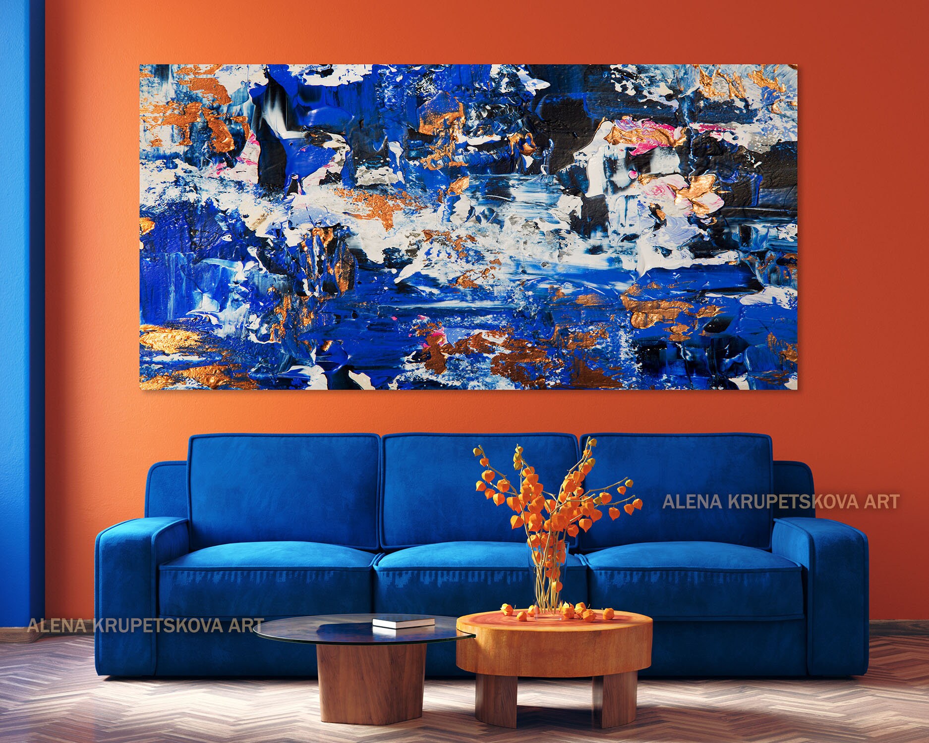 Abstract Royal Blue and Gold Art Beautiful Deep Blue Art Etsy