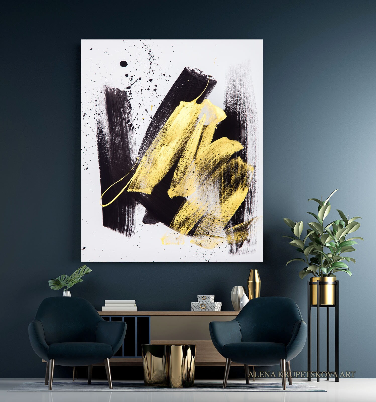 Modern Wall Art Black White Gold Wall Art for Living Room Etsy