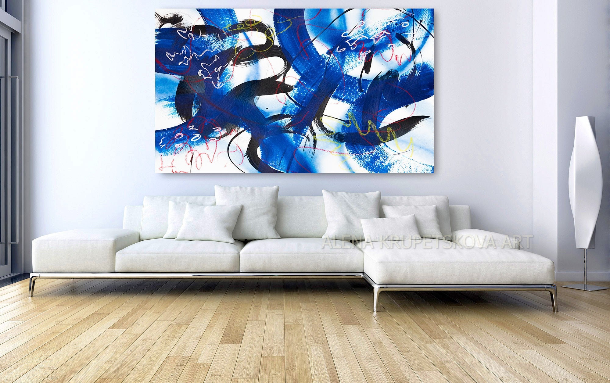 Blue Wall Art on Canvas Trendy Deep Blue Abstract Expressive Etsy