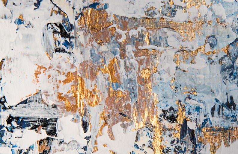 Large Abstract Painting Print Gold and Gray Wall Decor for Etsy