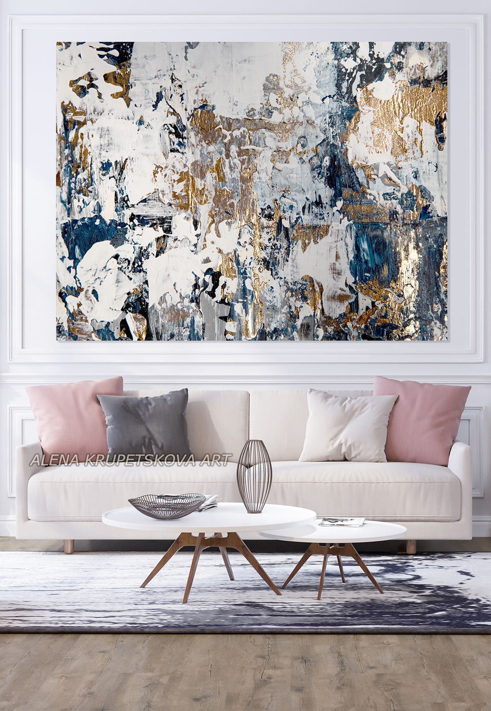 Blue and gray wall decor for home and office Wall art for Etsy