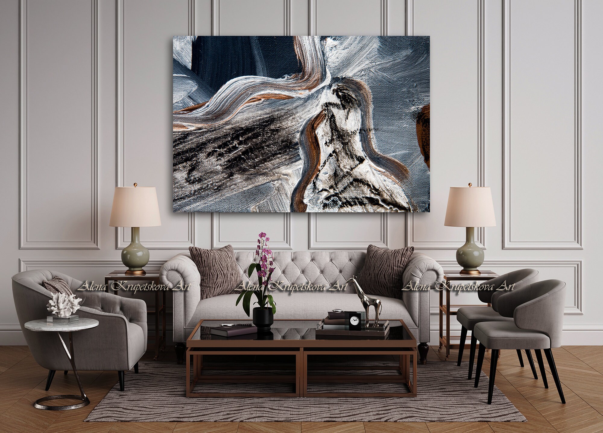 Dark wall art canvas Modern grey painting Abstract art print Etsy