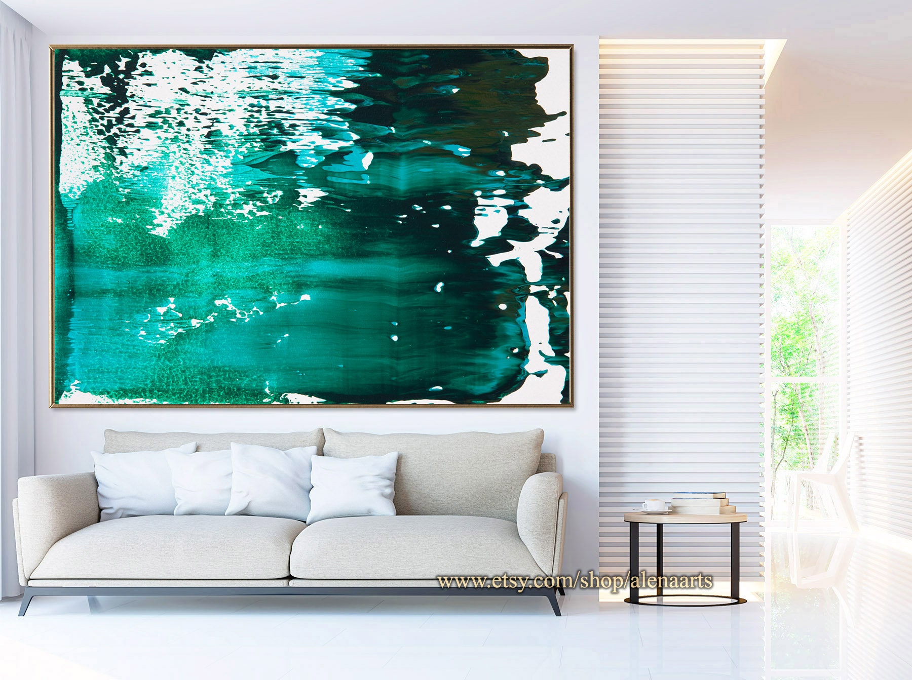 Abstract dark green wall art on canvas Large emerald panel Etsy