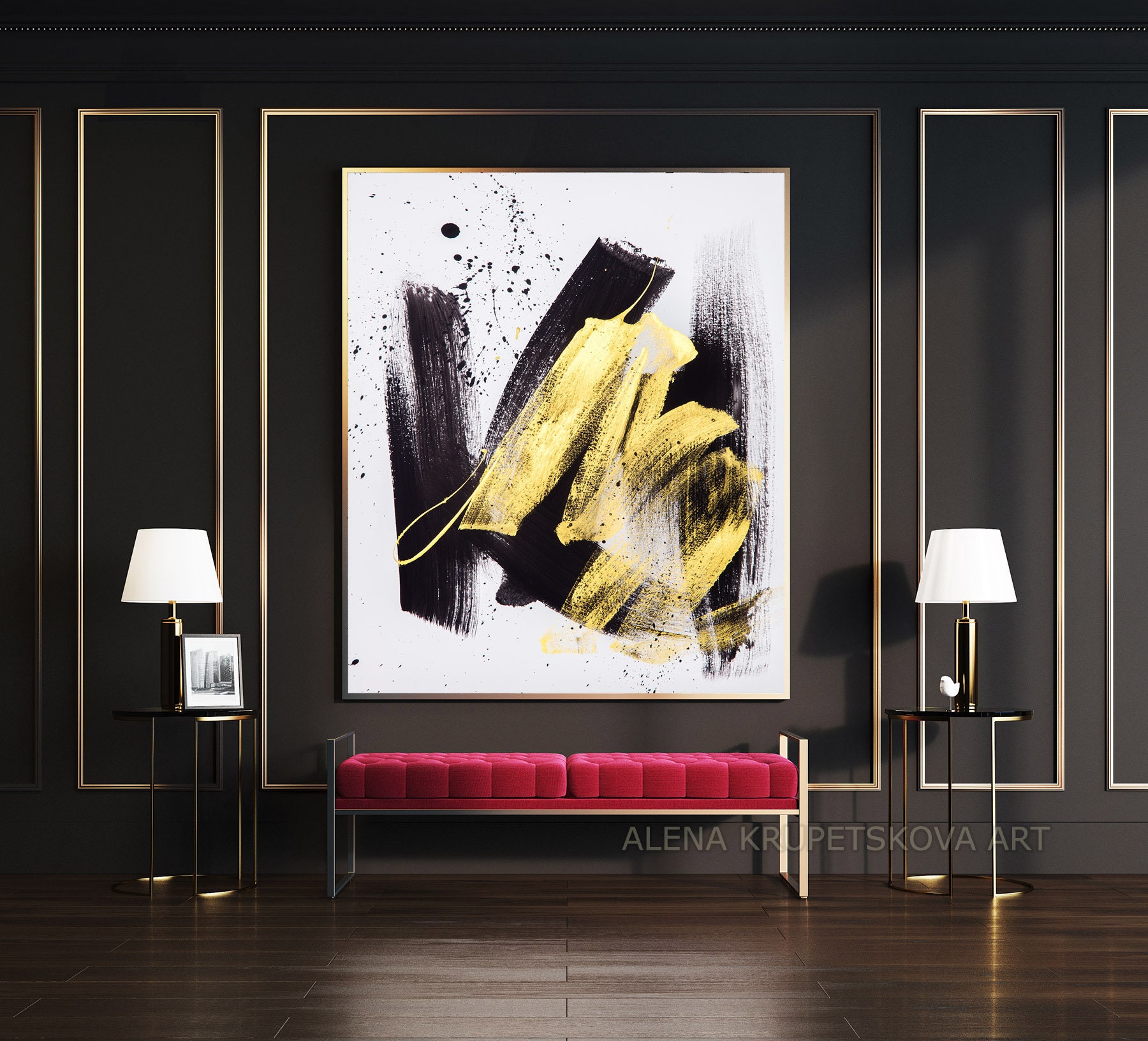 Modern Wall Art Black White Gold Wall Art for Living Room Etsy