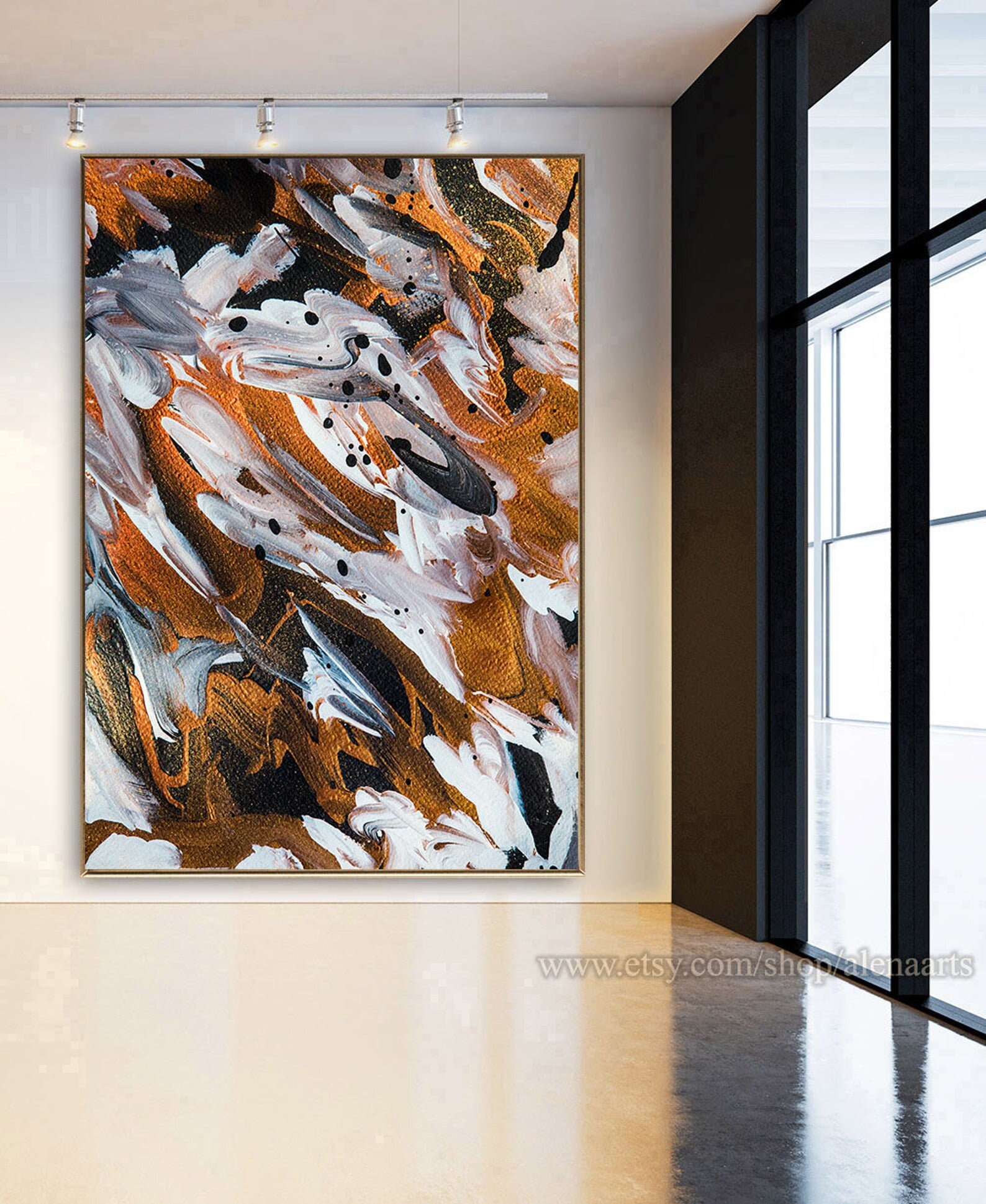 Abstract Copper Painting Action Warm Colors Picture with Etsy