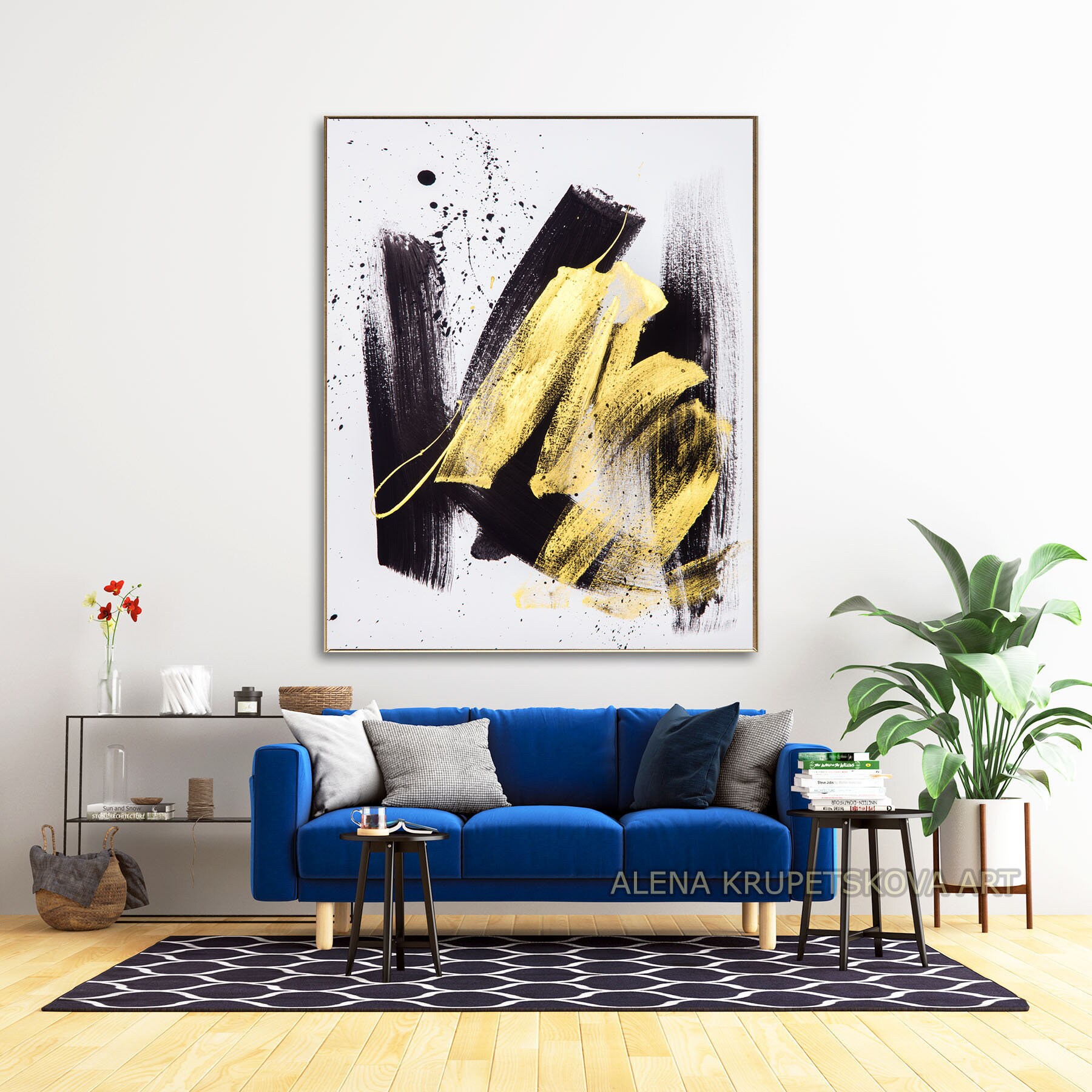 Modern Wall Art Black White Gold Wall Art for Living Room Etsy