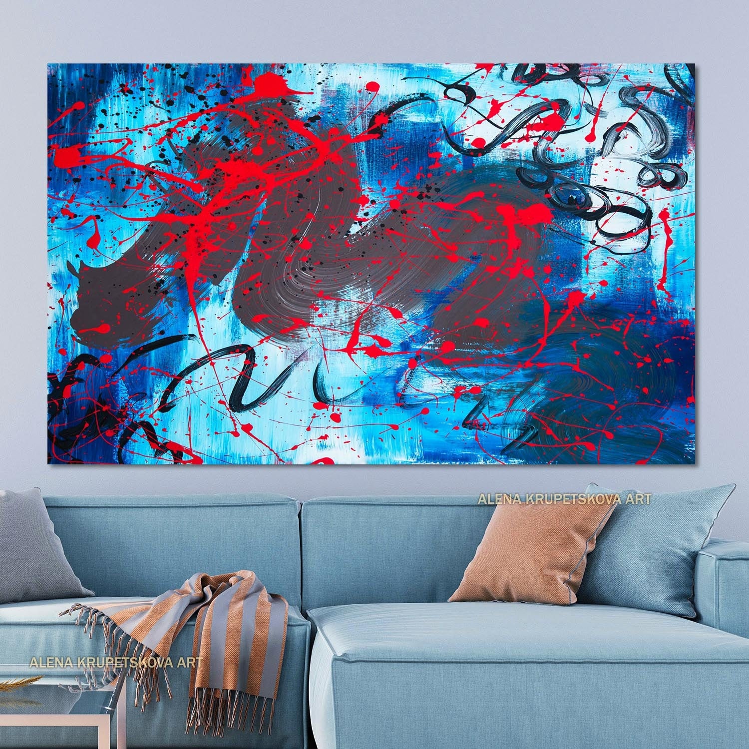 Red and Blue Wall Art Canvas Bright Red and Blue Wall Decor Etsy