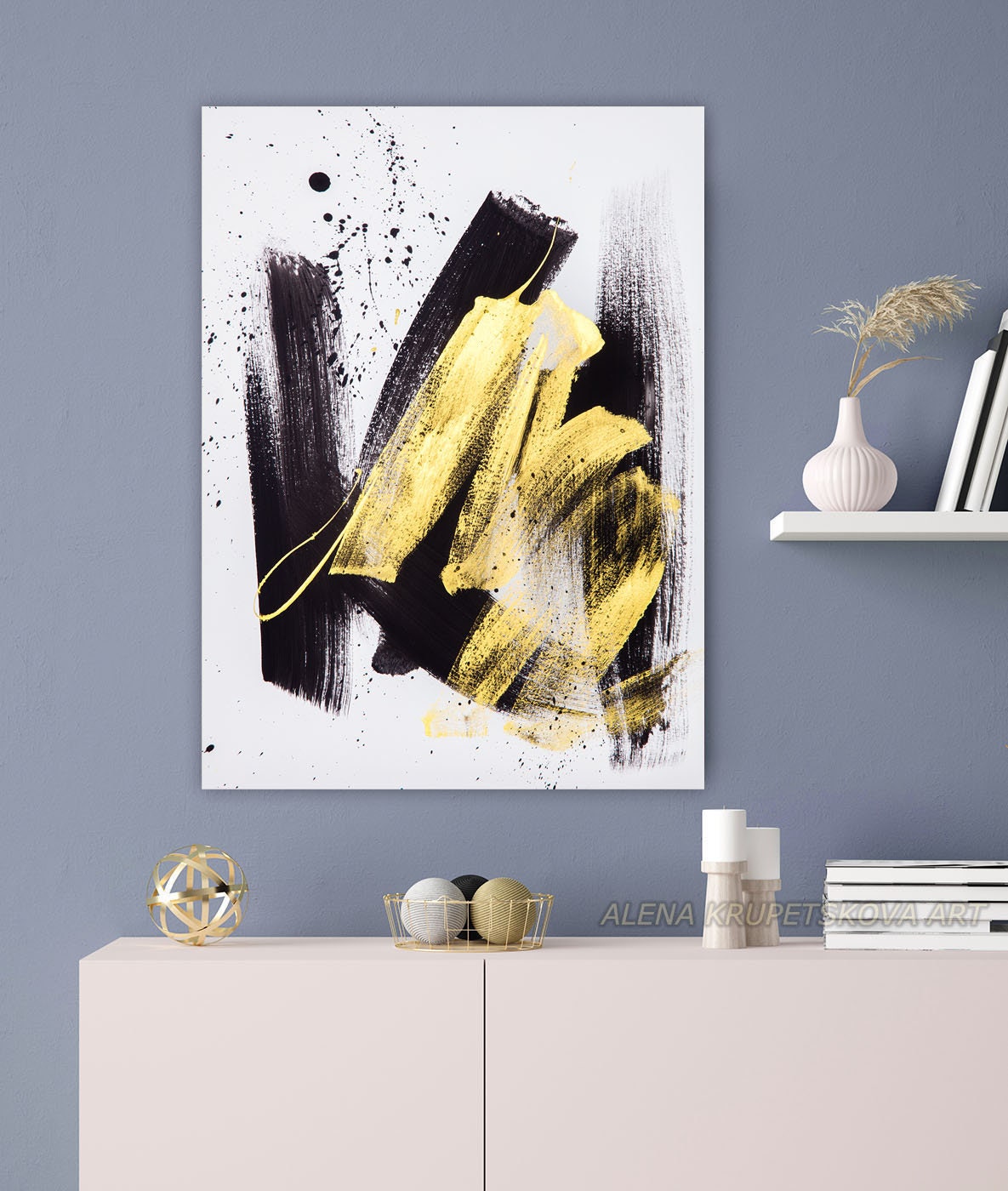 Modern Wall Art Black White Gold Wall Art for Living Room Etsy