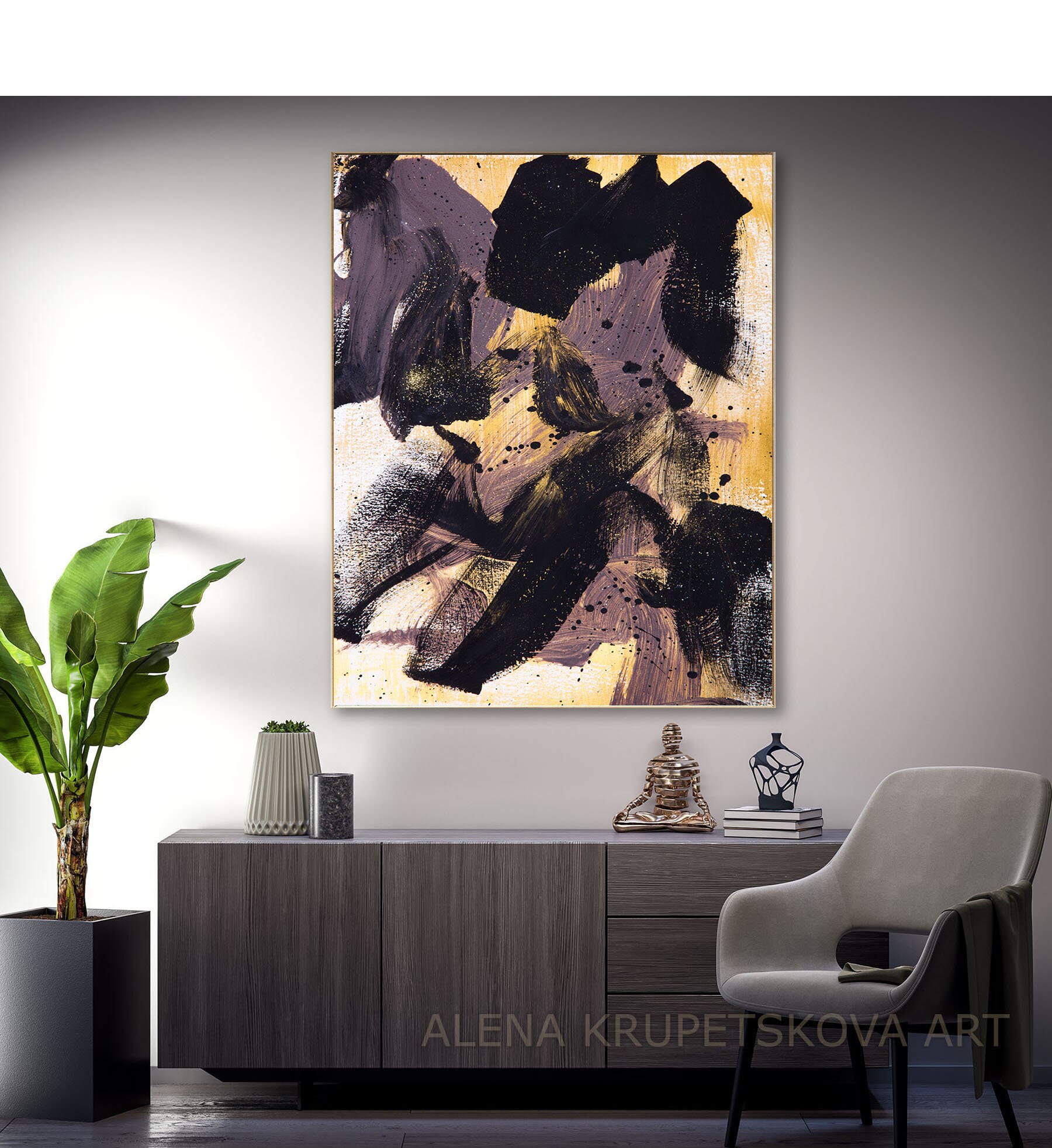 Large brown gold wall art Luxury office decor Hallway wall Etsy