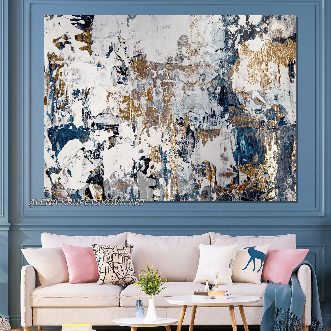 Blue and gray wall decor for home and office Wall art for Etsy