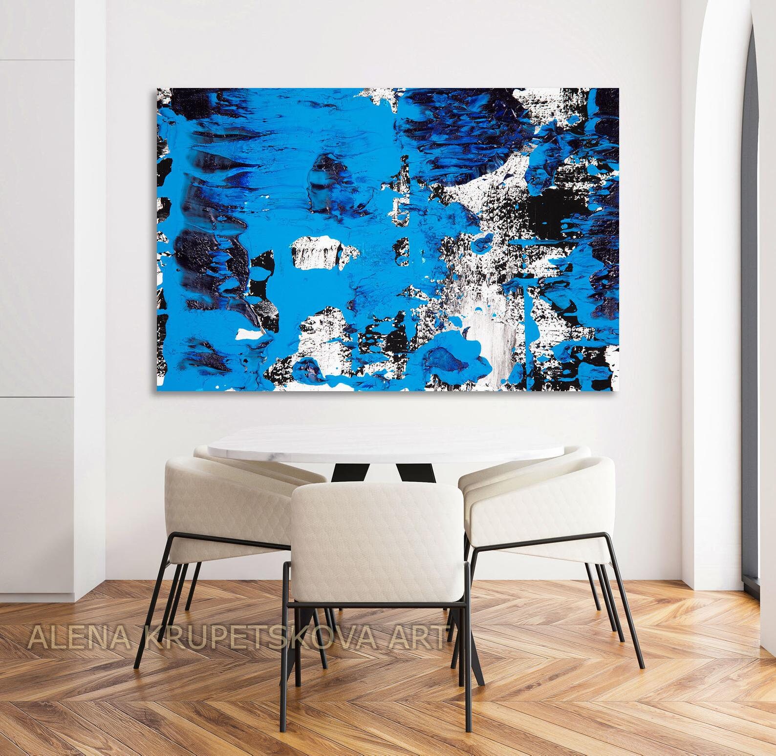 Large White and Blue Abstract Wall Art on Canvas Unique Royal Etsy