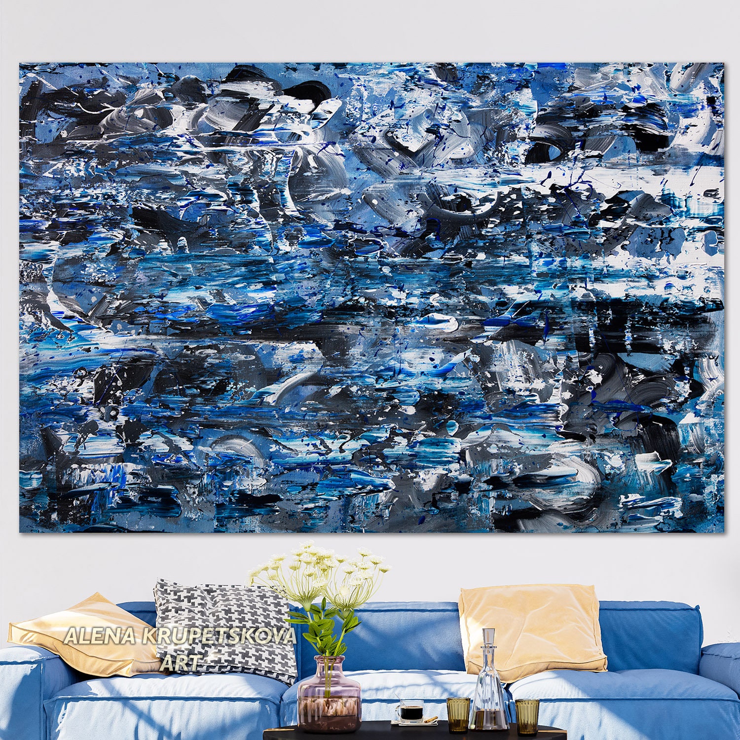 Modern Dark Blue Wall Decor for Living Room Stylish Navy Blue | Etsy