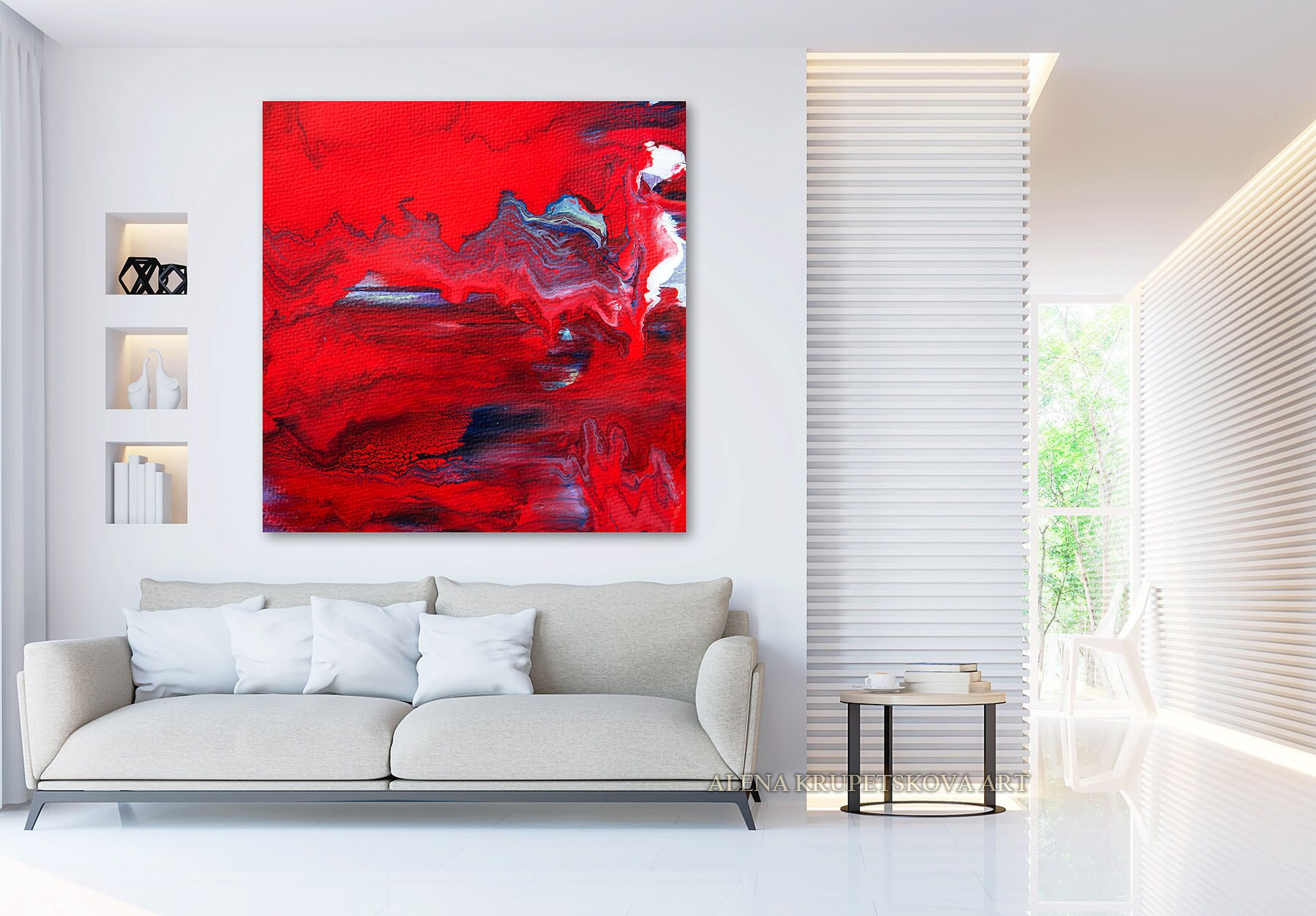 Large red wall art Red painting print on canvas. Etsy