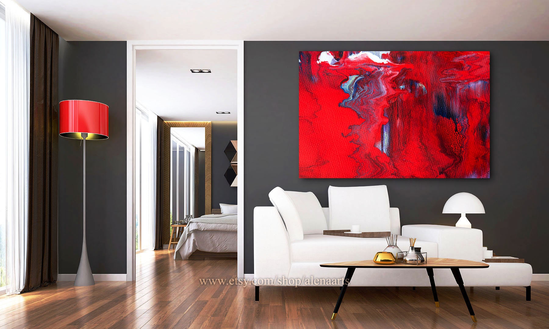 Large red wall art Unique deep red painting print on canvas Etsy