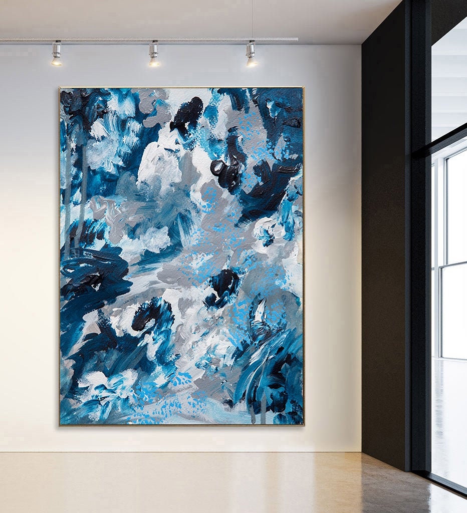 Trendy Blue Abstract Picture for Wall Decor Huge Blue Colored Etsy