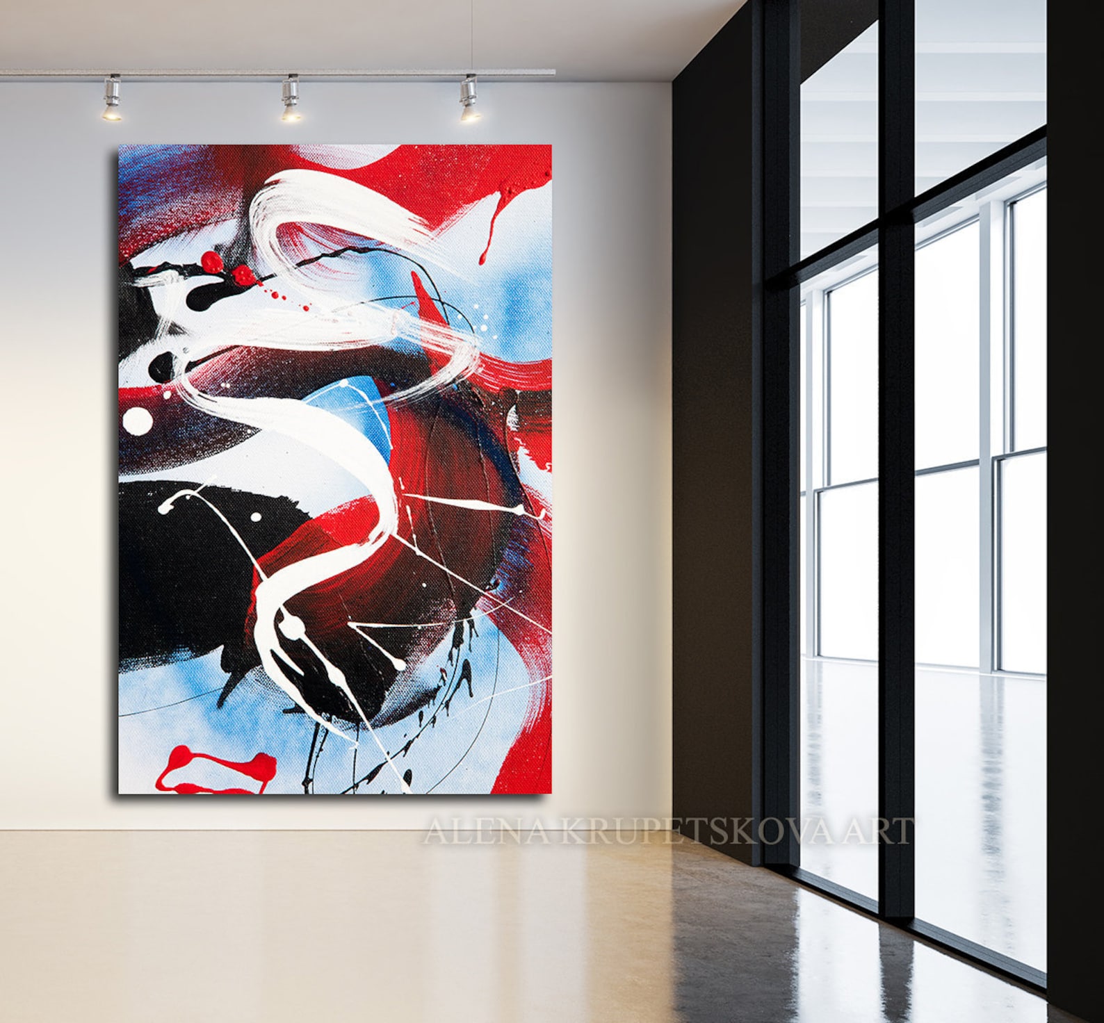 Red wall art abstract on canvas Red painting print Colorful Etsy