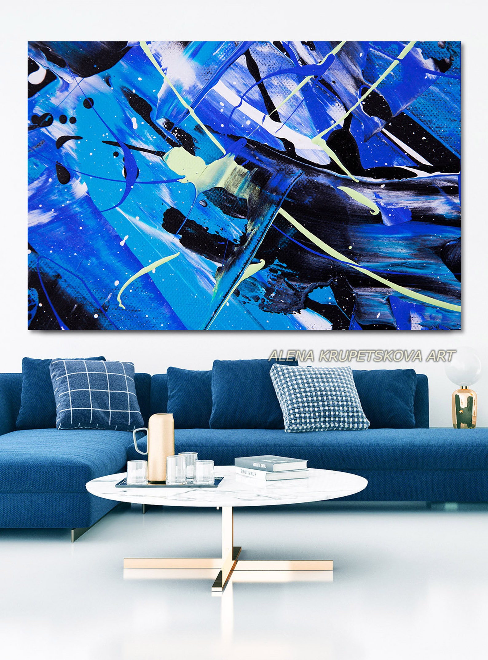 Painting Royal Blue Wall Art Canvas Print Deep Blue Abstract | Etsy